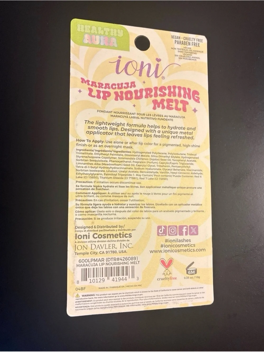 IONI Maracuja Lip Nourishing Melt - Pink